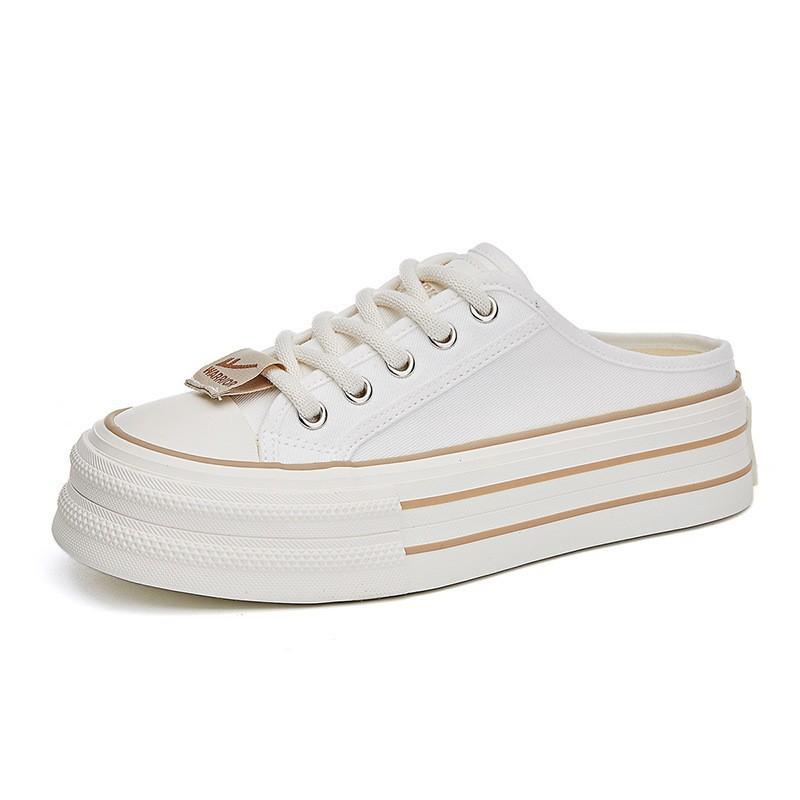 Lemon yellow lazy half slippers outdoor comfortable high-value canvas shoes women's daily essential platform casual shoes