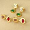 14K Gold-Plated Emerald Zircon Teardrop and Square Titanium Steel Hoop Earrings