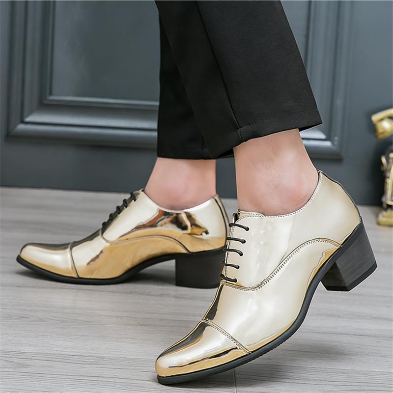 Fashion Cuban Lace Up Mirror Patent Leather Height Increasing Shoes For Men  Formal Wedding Prom Homecoming Footwear