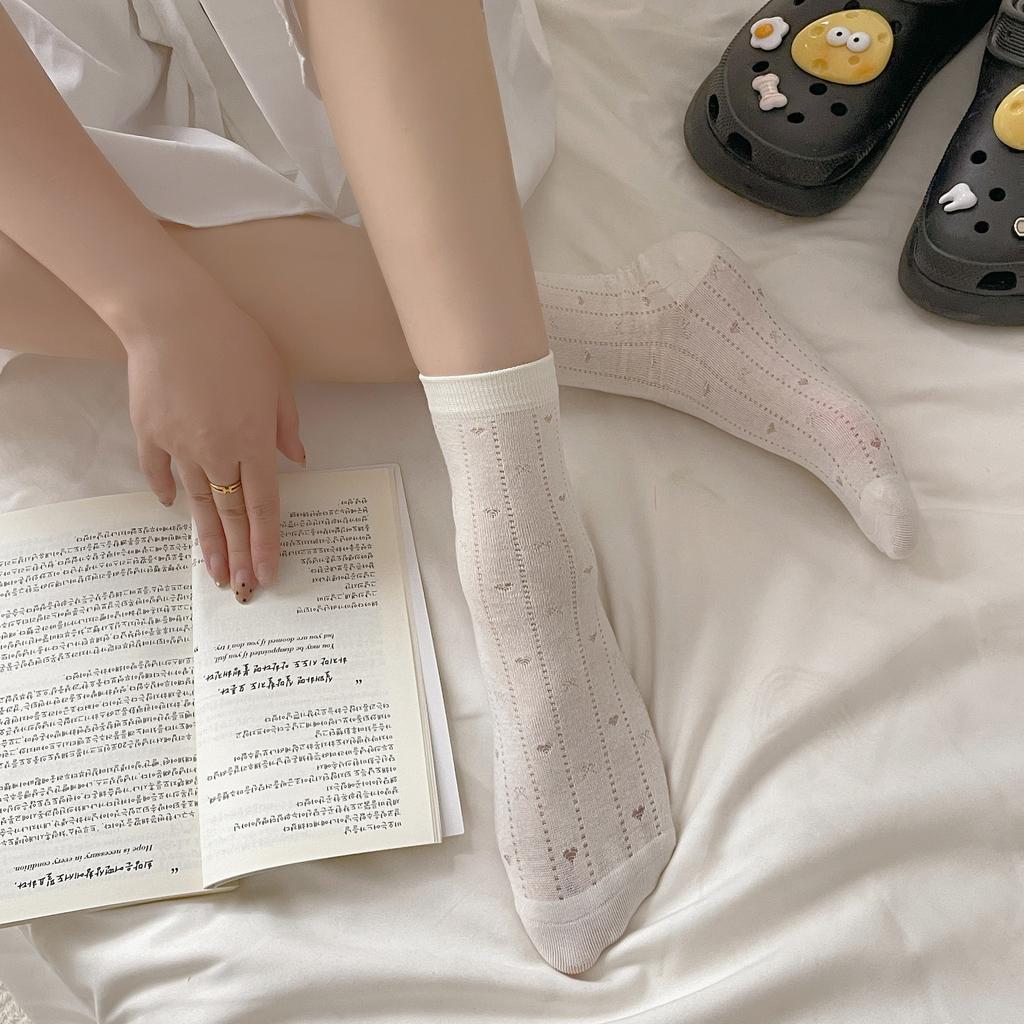Love Hollow Summer Thin Socks Solid Color College Style Socks Versatile Casual Boneless Socks