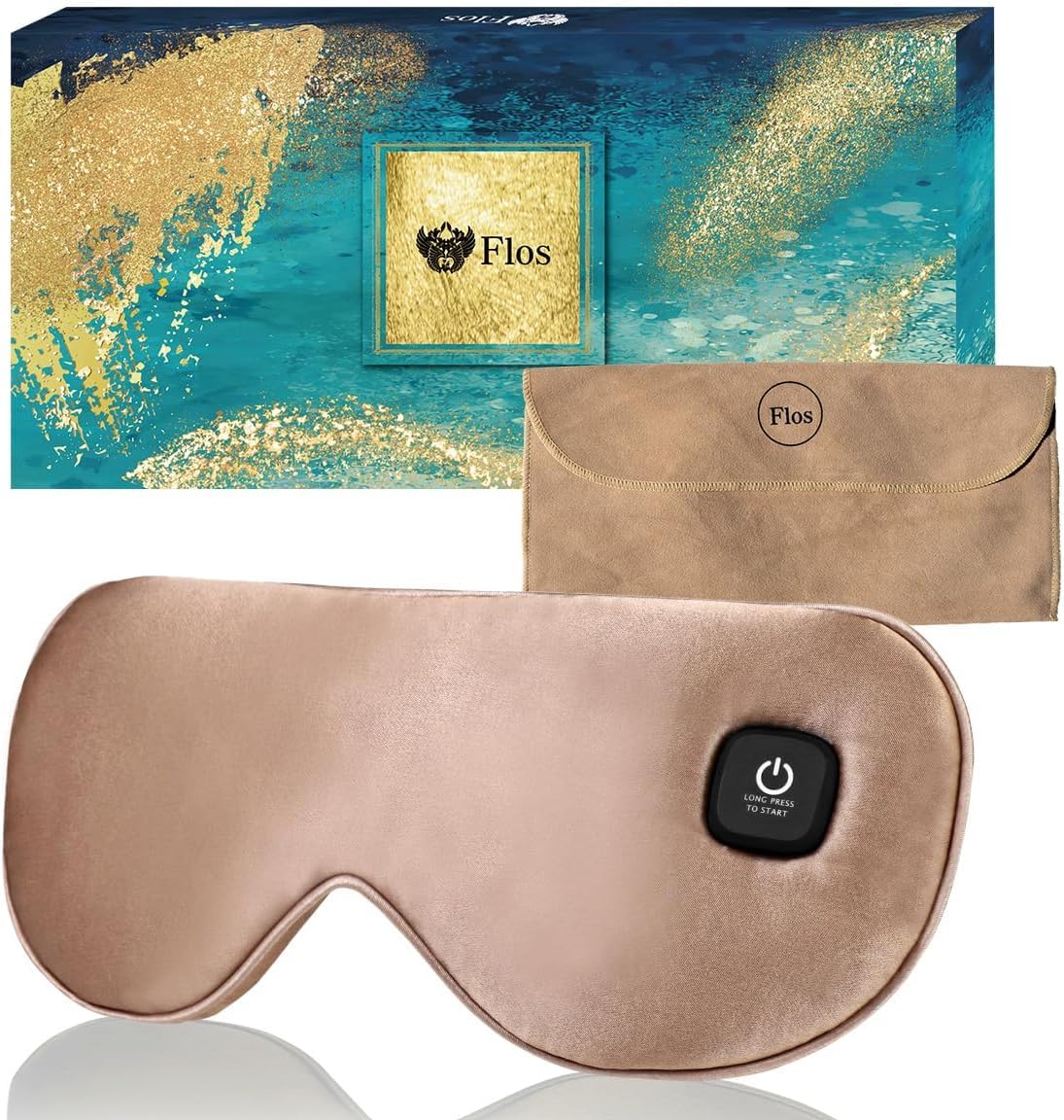 

с Перезаряжаемой и Беспроводной 6A Шелковой Маской для Глаз с Подогревом для Сна и удерживайте 3 секунды для ухода за глазами [Разработано Специалистами] [Уход под давлением] (Шампанское золото)