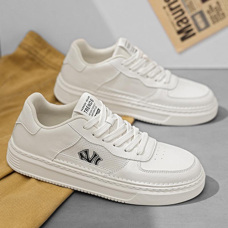 

Trendy brand men s shoes summer new breathable mesh splicing popular board shoes men s casual Korean version of versatile sports white shoes 44 бежевый