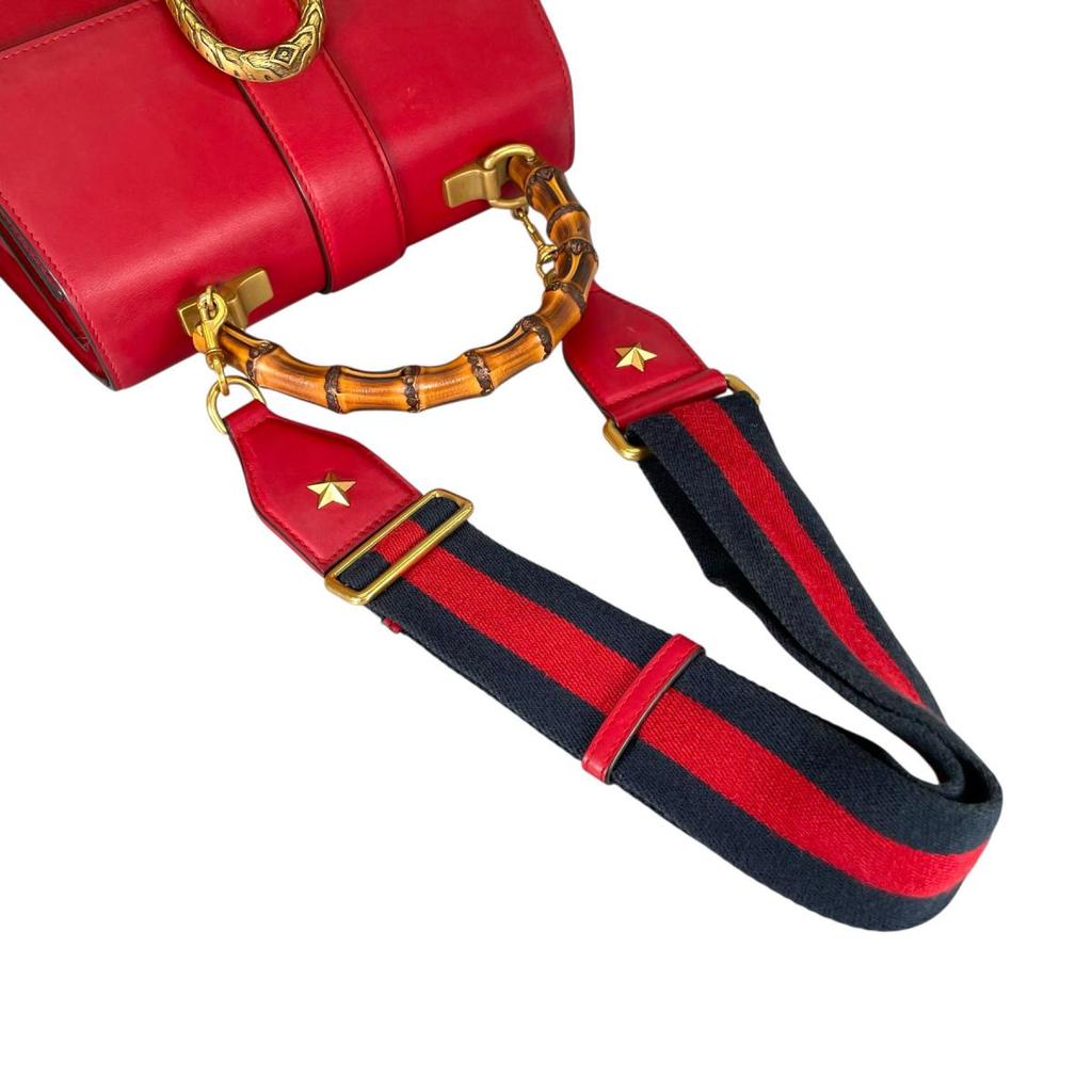 Gucci Dionysus Bamboo Handbag Leather Red Women 448075 Used
