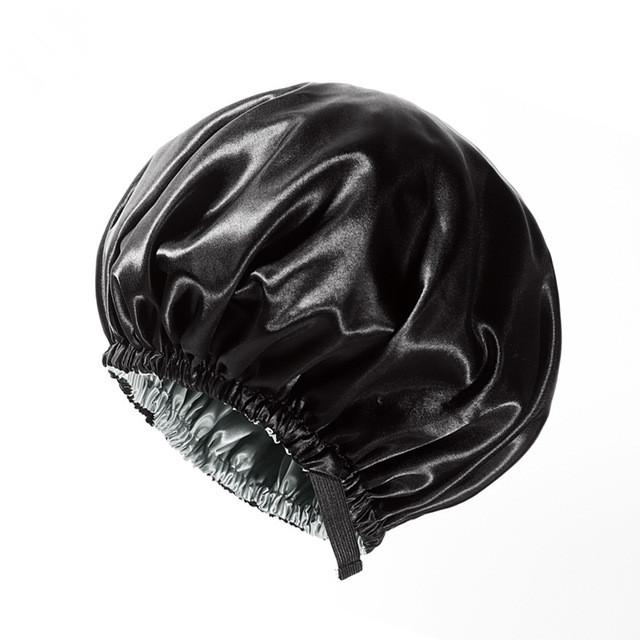 Luxury Large Oversized Reusable Adjustable Silk Shower Cap Waterproof Satin Lined Double Layer Women s Cycling Fishing Party чёрный