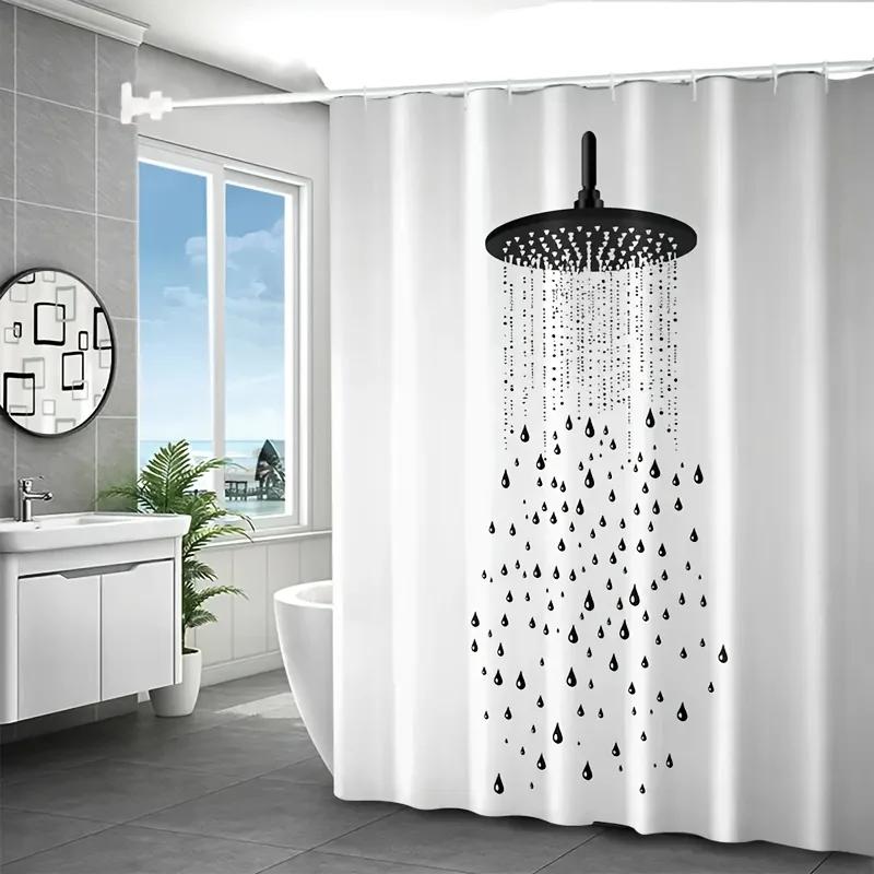 

Modern Black & White Raindrop Shower Curtain , Polyester Fabric With 12 Hooks, Machine Washable Contemporary Bath Decor W60H190(CM)-1 Pcs
