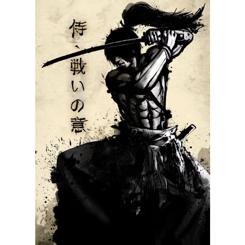 Japanisches Samurai Leinwandgemälde Wandkunst Charakter Poster und Drucke Heimdekorationsbild für Wohnzimmer Schlafzimmer Ästhetisch