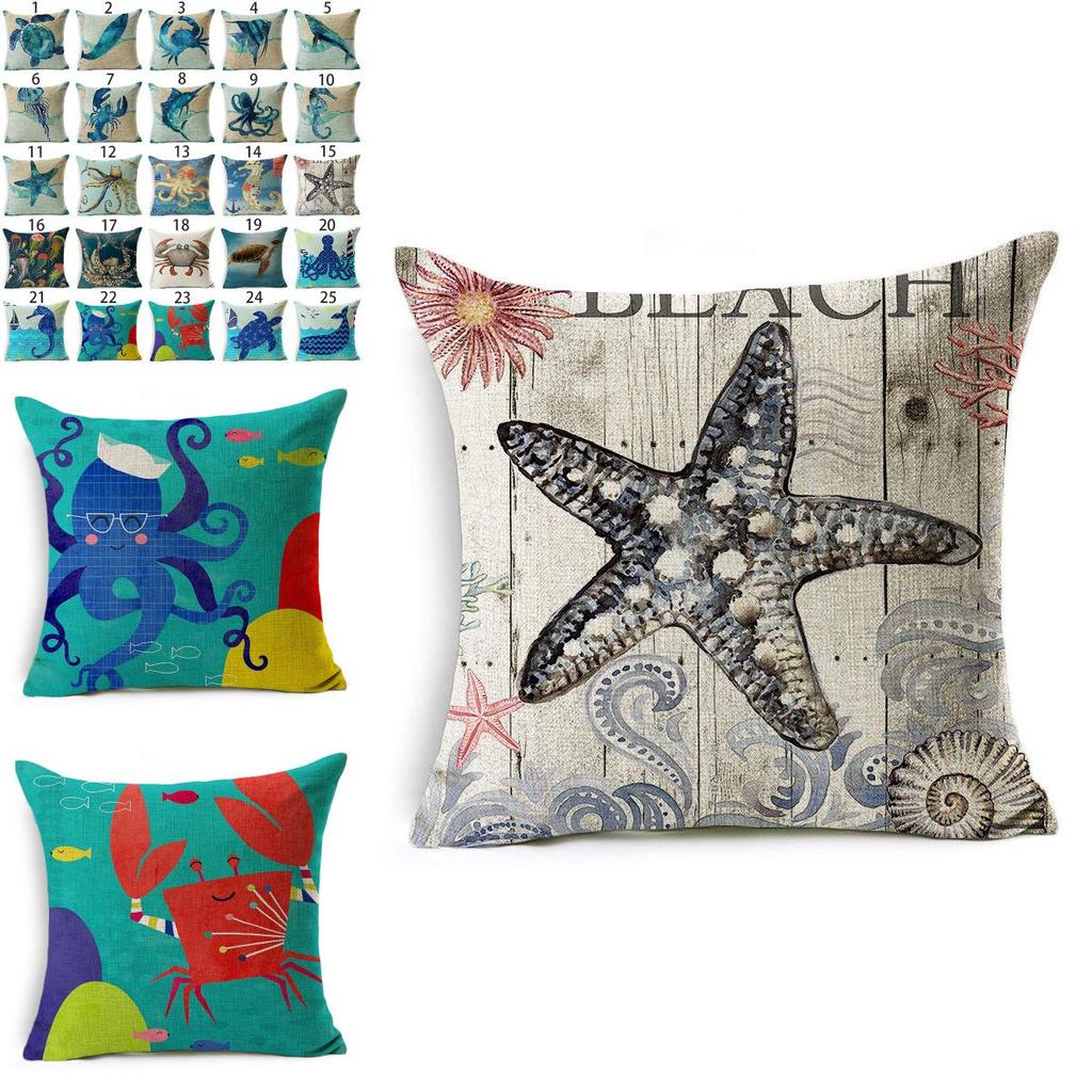 Exquisite 18" Blue Sea Animal Cotton Linen Cushion Cover For Stylish Living Spaces