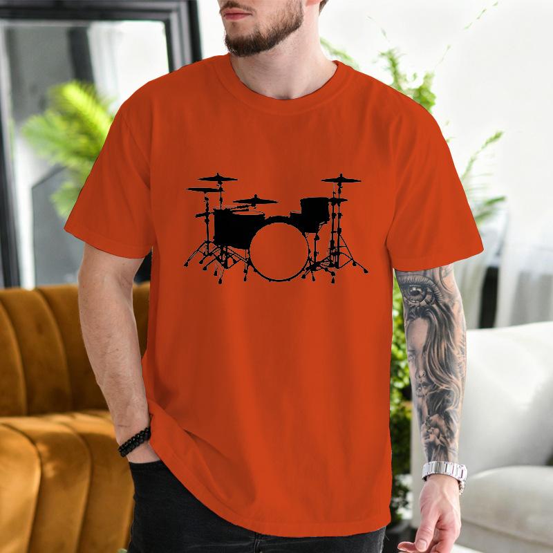 Unisex Crew Neck Drum Set Silhouette Print Short Sleeve Cotton Tee Casual Summer Streetwear Loose Basic Daily Outdoor Wear Top