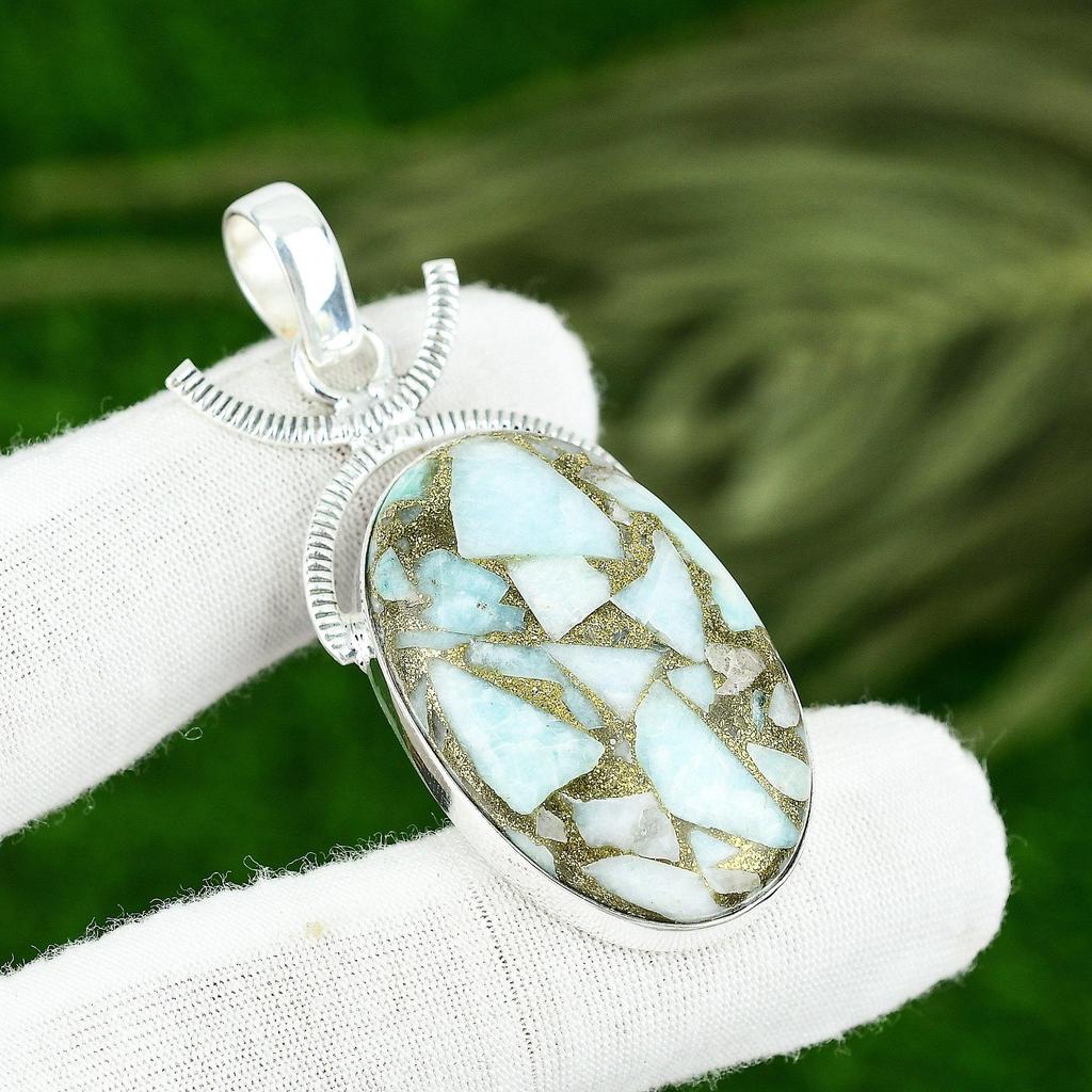 Natural Copper Amazonite Gemstone Jewelry 925 Sterling Silver Pendant For Women