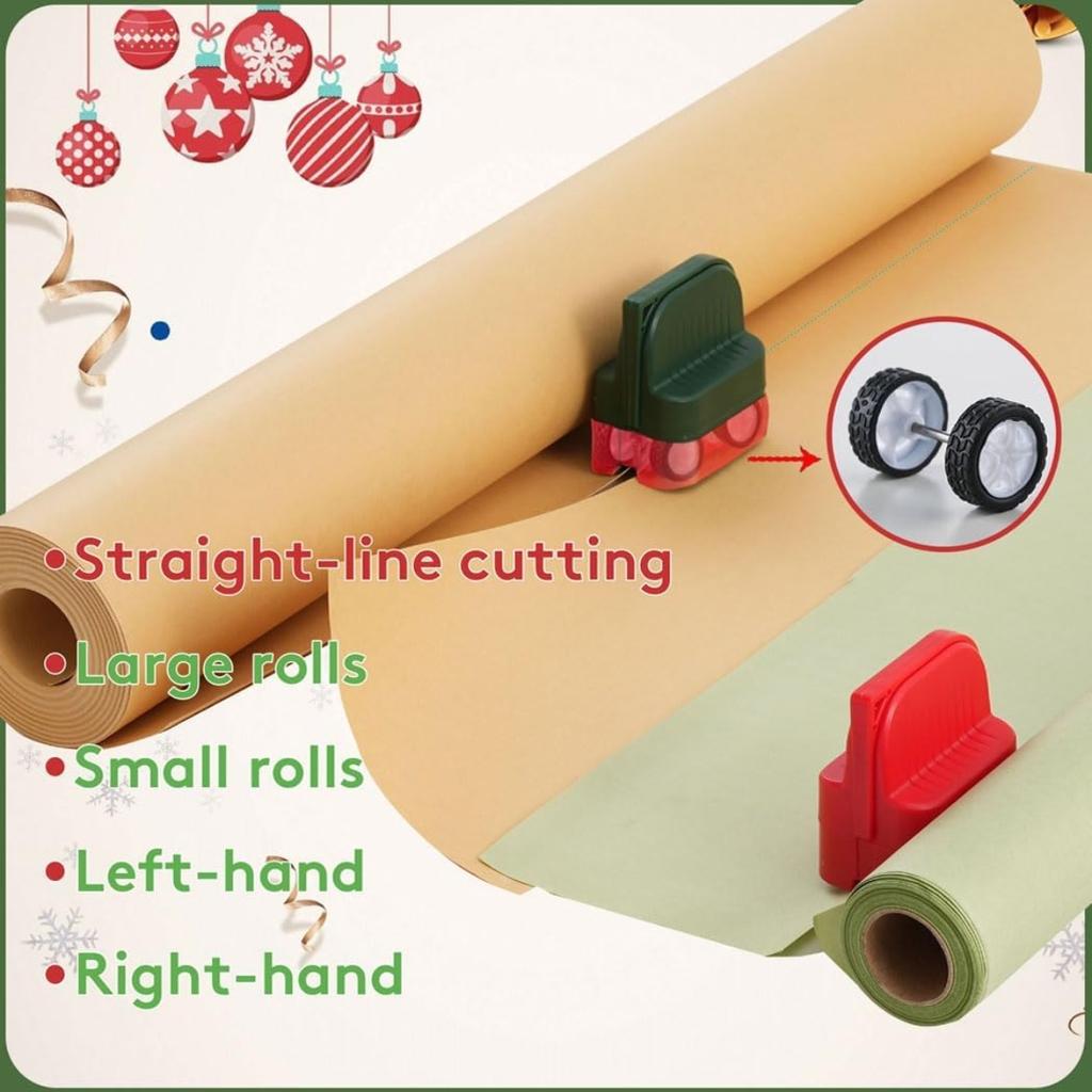 1 Stück Geschenkpapierschneider, Geschenkpapierschneiderklinge 4 Räder Kompaktes Weihnachtsgeschenkpapierrollenschneiderwerkzeug Grün, Rot