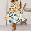 Women Plus Size Floral Printed Two Piece Set V Neck Sleeveless Midi Dress Short Sleeve Cropped Shrug