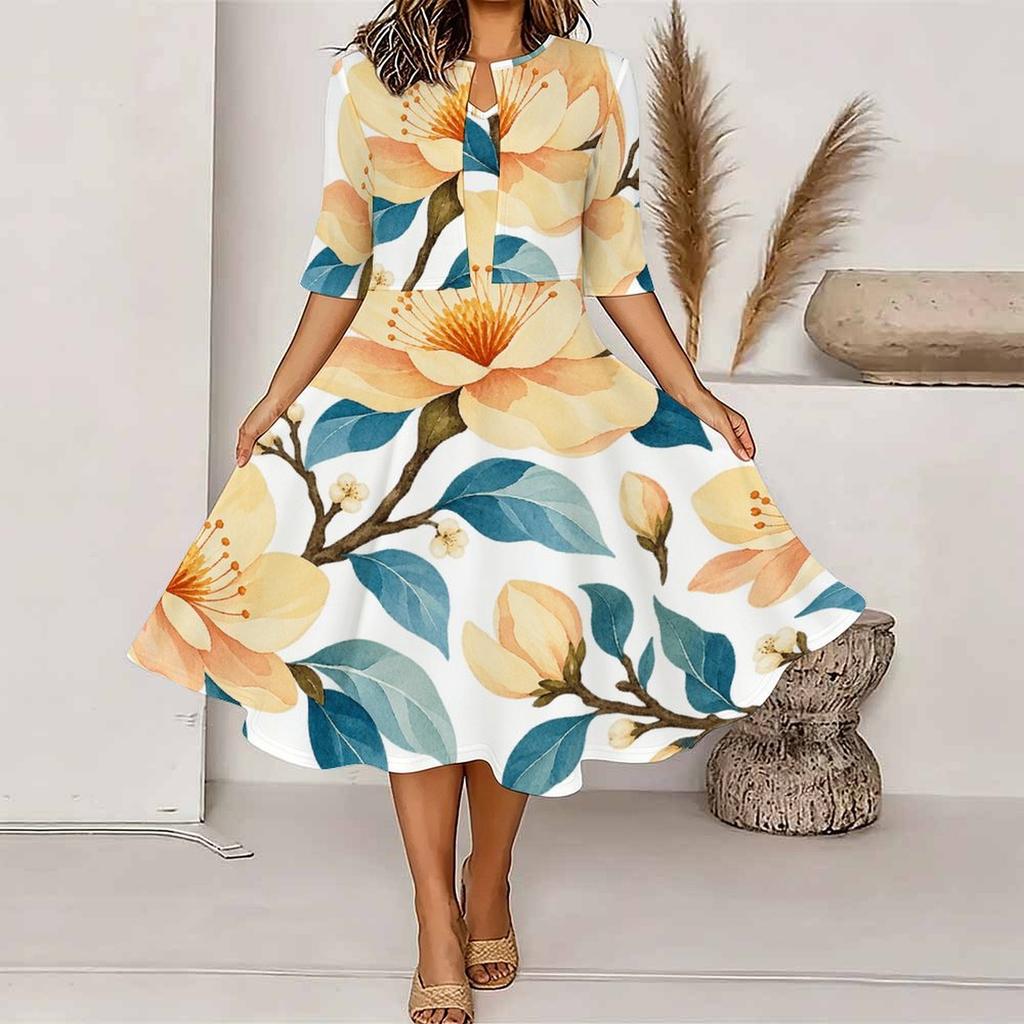 Women Plus Size Floral Printed Two Piece Set V Neck Sleeveless Midi Dress Short Sleeve Cropped Shrug