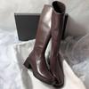 2025 Women's Genuine Leather Knee-High Chunky Heel Rider Boots