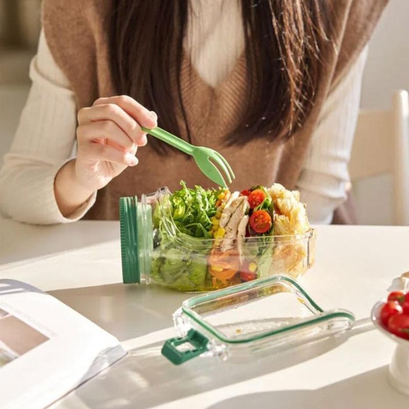 Salad Jar,Mason Jar Salad Container With Side Opening, Dressing Bowl, Sauce Compartments, Microwave-Safe, Freezer And Dishwasher