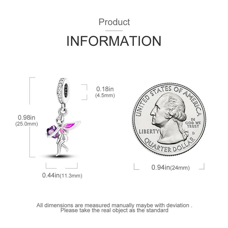 Charms Copperpurple-Pink Fairy Heart-Shaped Beads Fit Charms Plataoriginal Bracelet Beads Women Jewellery Making
