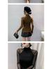 European Autumn 2025 Slim-Fit Beaded Mesh Patchwork Long Sleeve Women's T-Shirt
