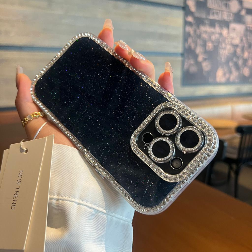 Luxury Bling Glitter Cute Clear Soft Phone Case For iPhone 16 15 14 13 12 Pro Max 11 Diamond Frame Bumper Shining Cover Girly