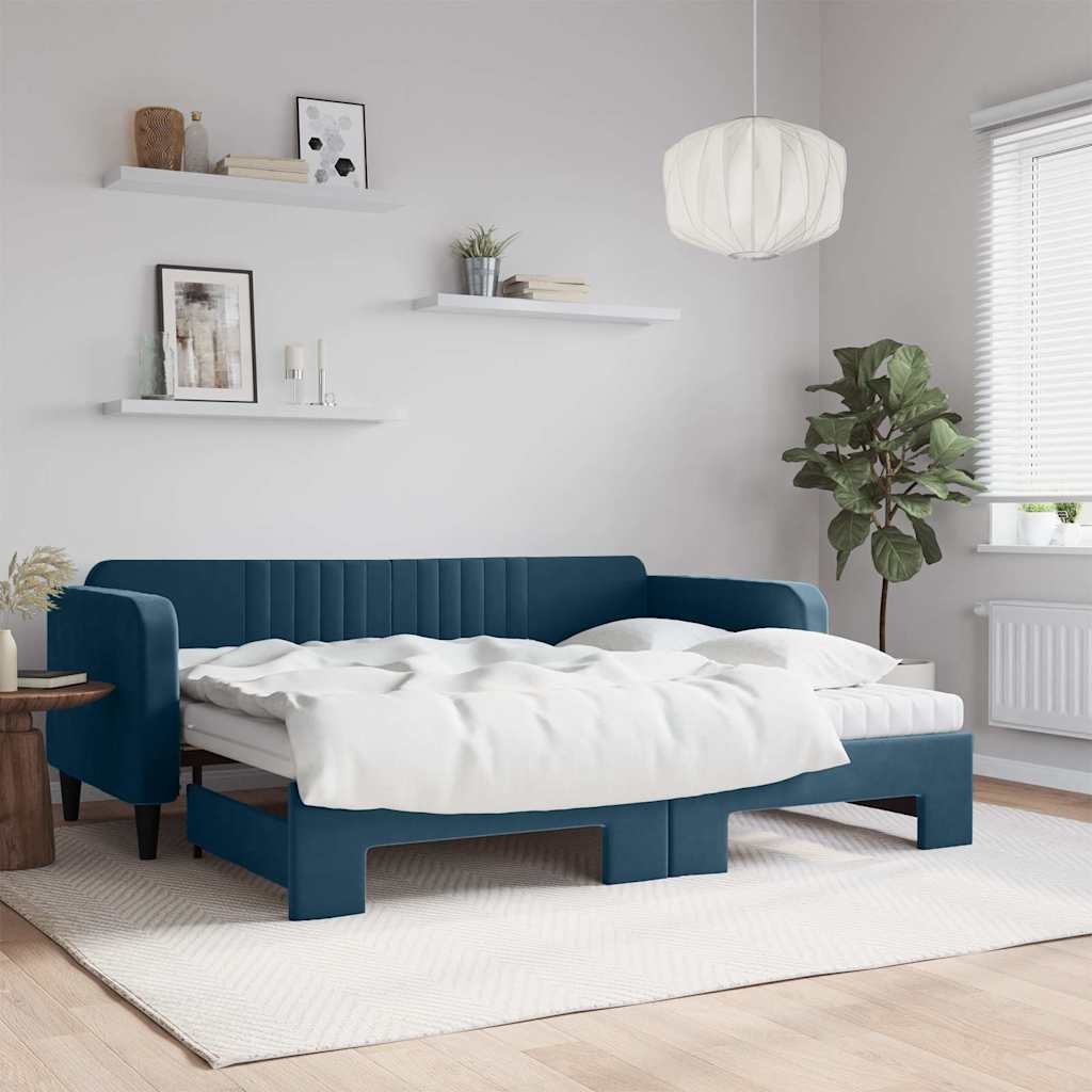 Pull Out Daybed with Mattresses Blue 90x200 cm Velvet