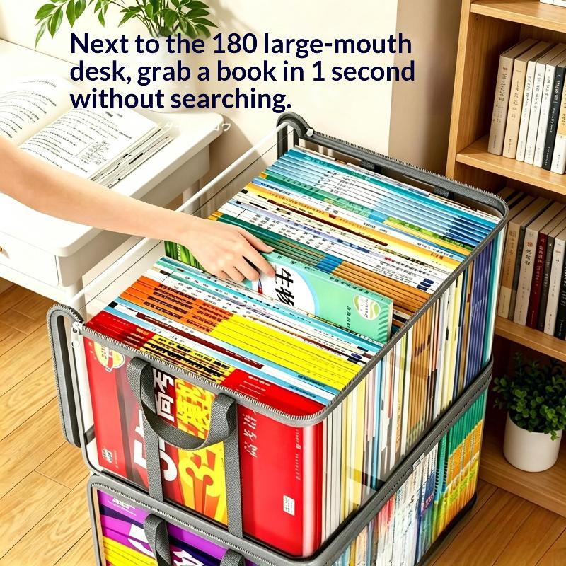 Transparent Books Storage Box Handle Waterproof Dustproof Large Capacity Organizer Bins Home Office No Mess Clear View