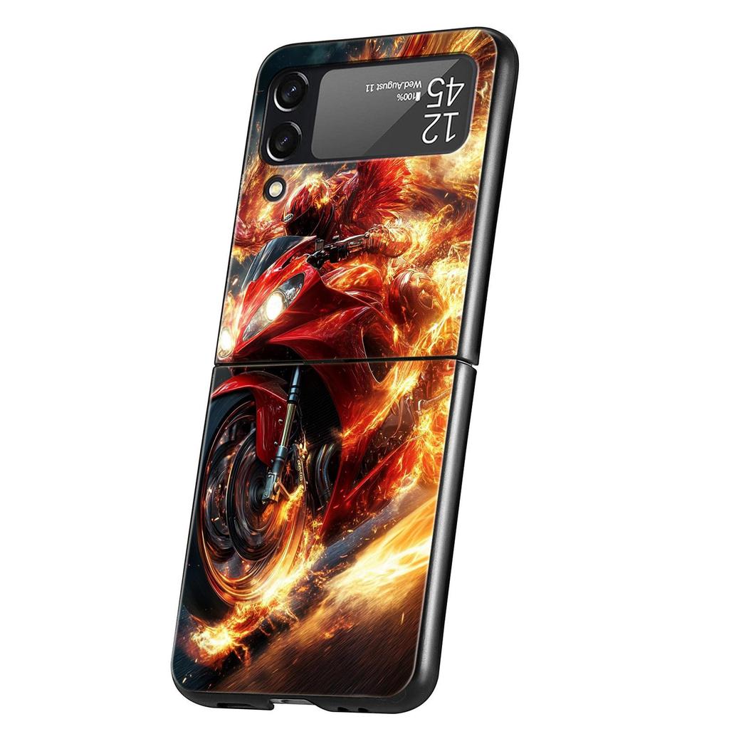 Motorcycle Hard PC Phone Case For Samsung Galaxy Z Flip 7 6 5 4 Black Cover For Galaxy Z Flip 3 Foldable Fundas Shell Capas Bags