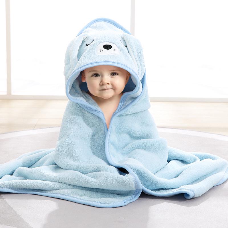 Newborn Cartoon Hooded Swaddle Blanket - Absorbent Coral Fleece for Spring & Autumn
