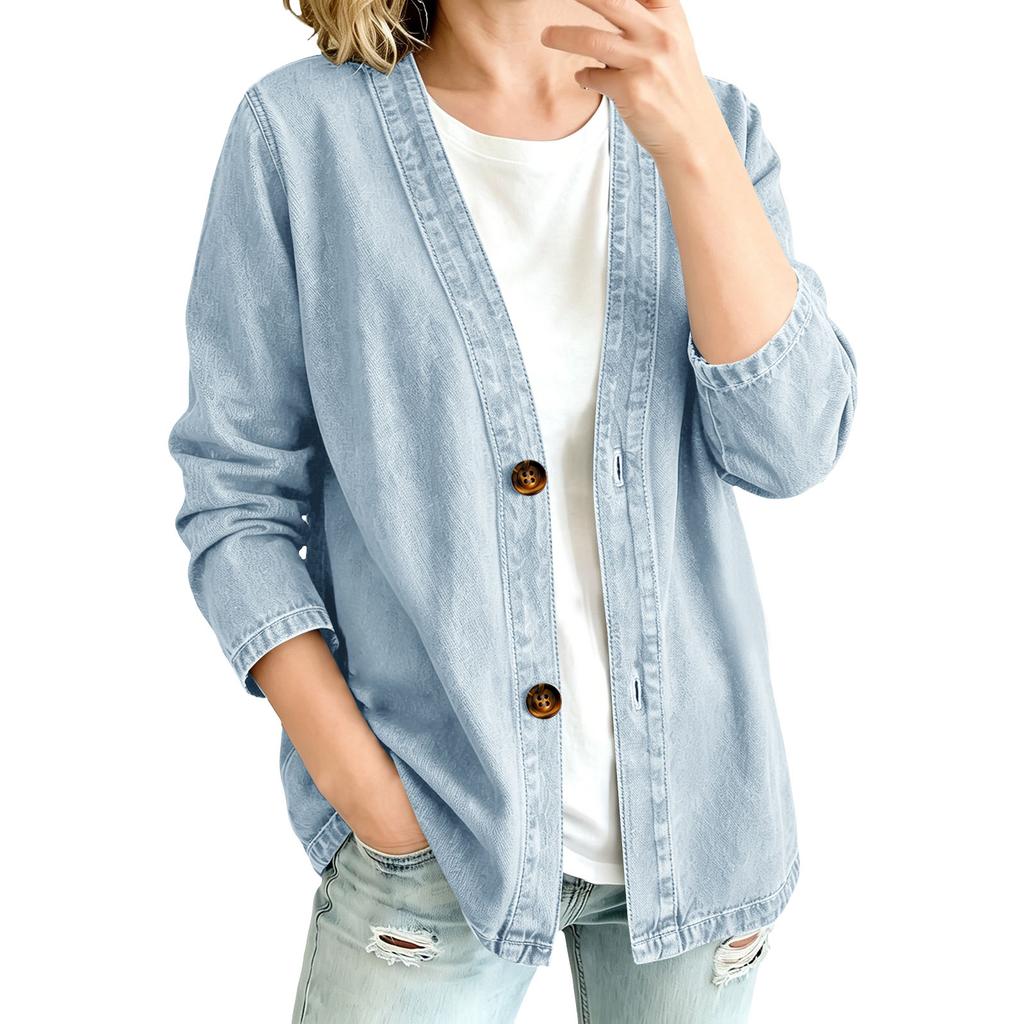 Women's Casual Denim Cardigan Jacket Open Front Long Sleeve for Everyday Wear