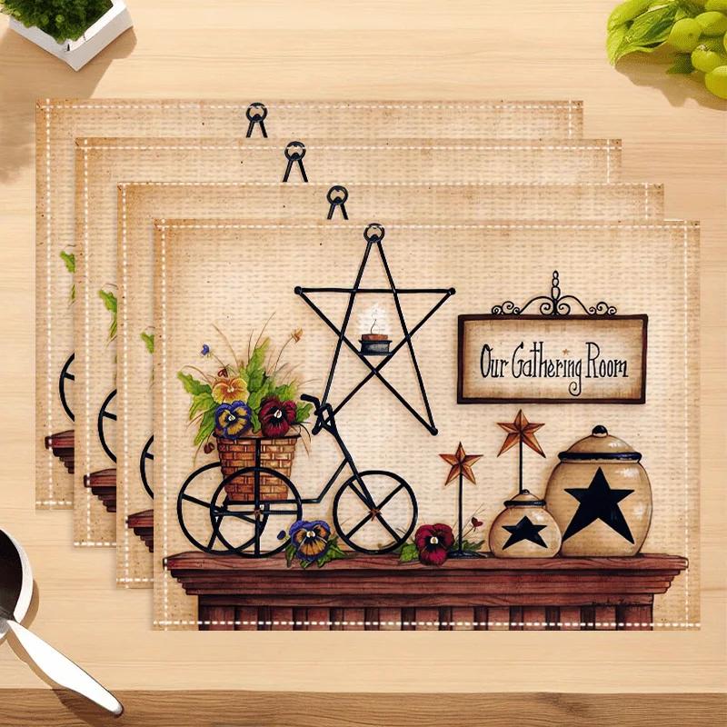 

1pc Placemats with Retro Star Pattern - Holiday Dining Placemats, Heat Resistant, Decorative Mats for Festive Parties, Birthday 1pc 30x45cm