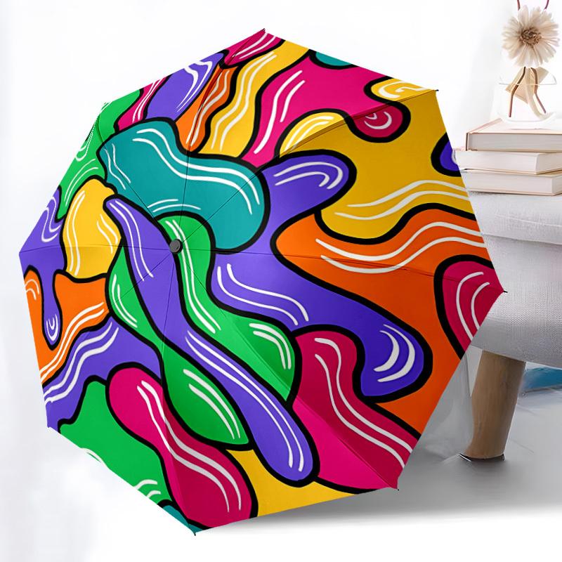 1pc Abstract Colors Automatic Folding Umbrella - Compact 8-Rib Design, Durable Plastic & Iron, Lightweight for Outdoor Daily Use165