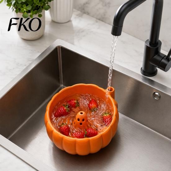 Ghost Face Berry Bowl Halloween Swirl Bowl, Center Wash with 360 Degree Rotating Vortex Handmade Tableware Spin Function, PLA Fruit Strainer