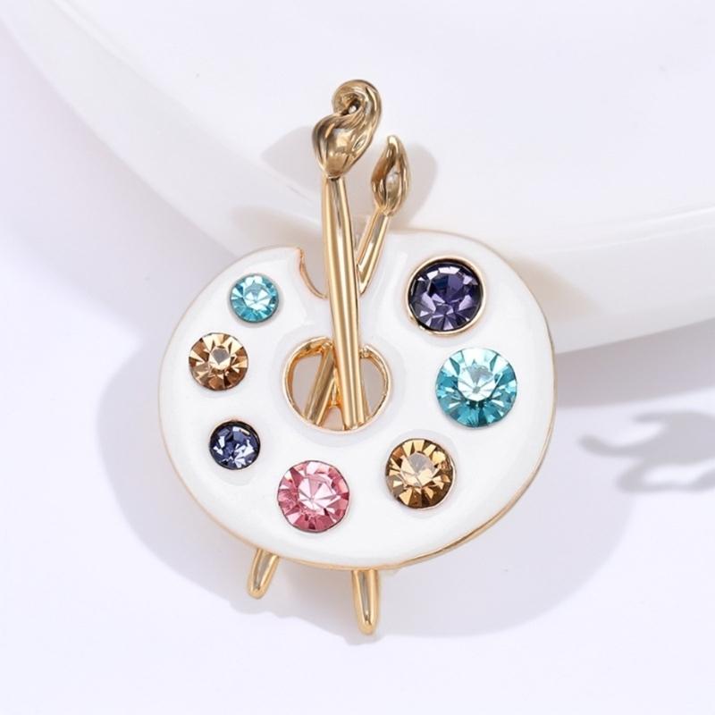 Enamel Rhinestones Art Palette Brooch Alloy Construction Lapel Pin Clothing Jewelry Accessory for Stylish Wear