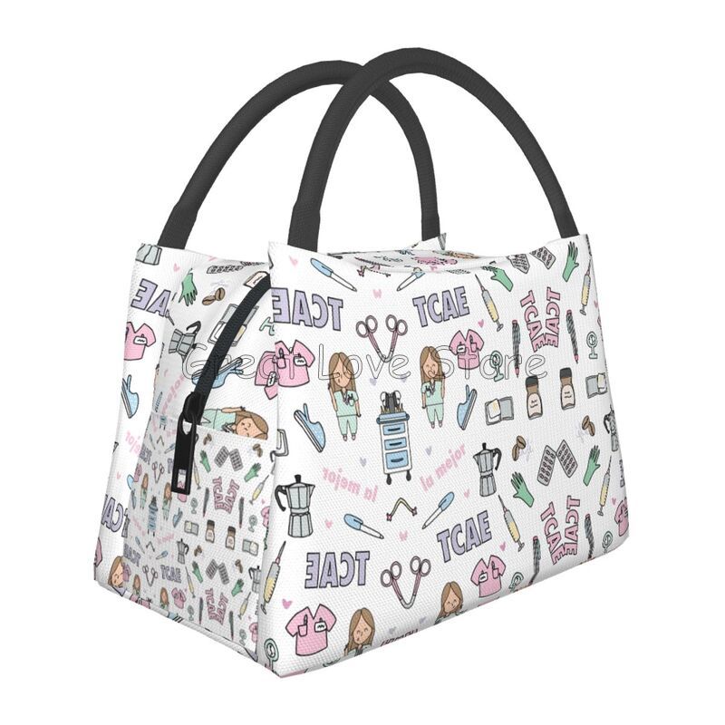 

Doctors Nurse Print Thermal Lunch Bag Women Portable Insulated Cooler Bag for Picnic Work Reusable Packed Lunch Box Bags