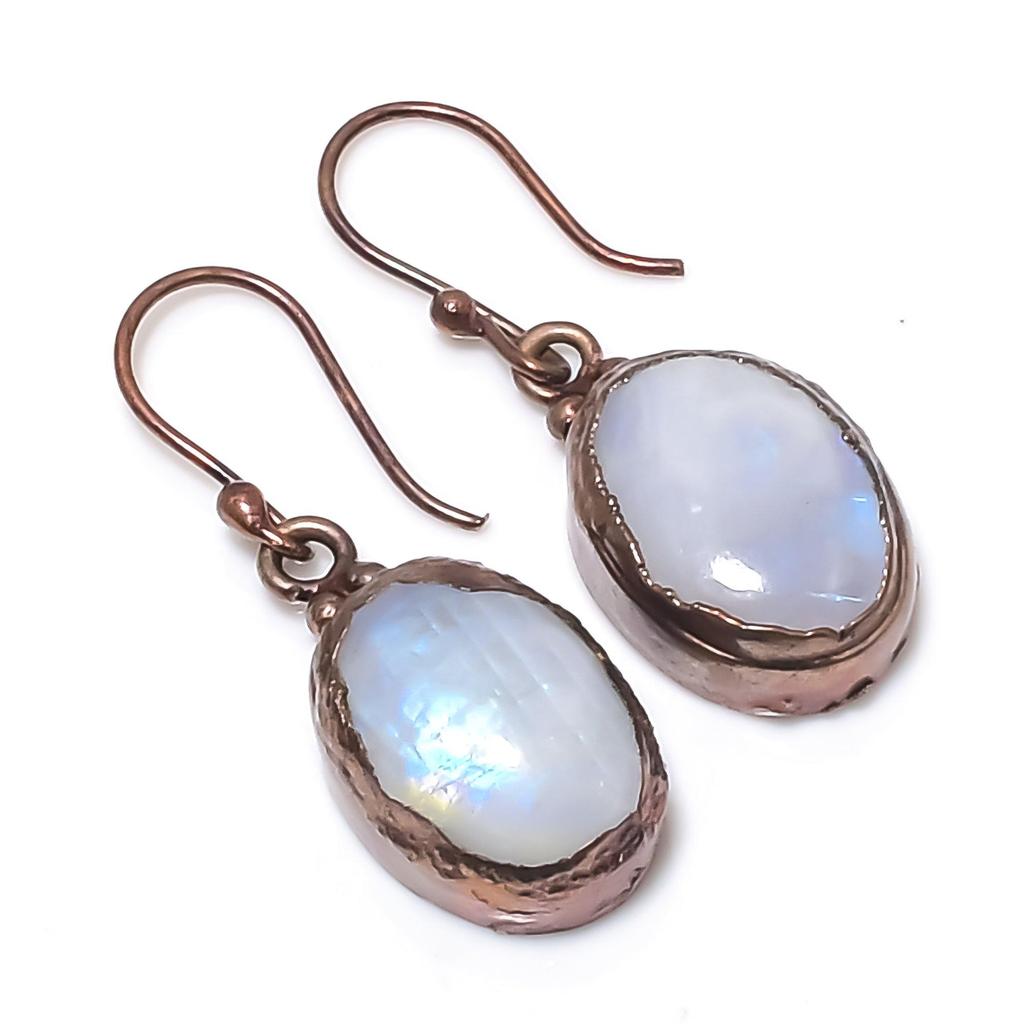 Rainbow Moonstone Earrings Gemstone Jewelry, Copper Electroformed Earrings, Handmade Beautiful Jewelry Earrings