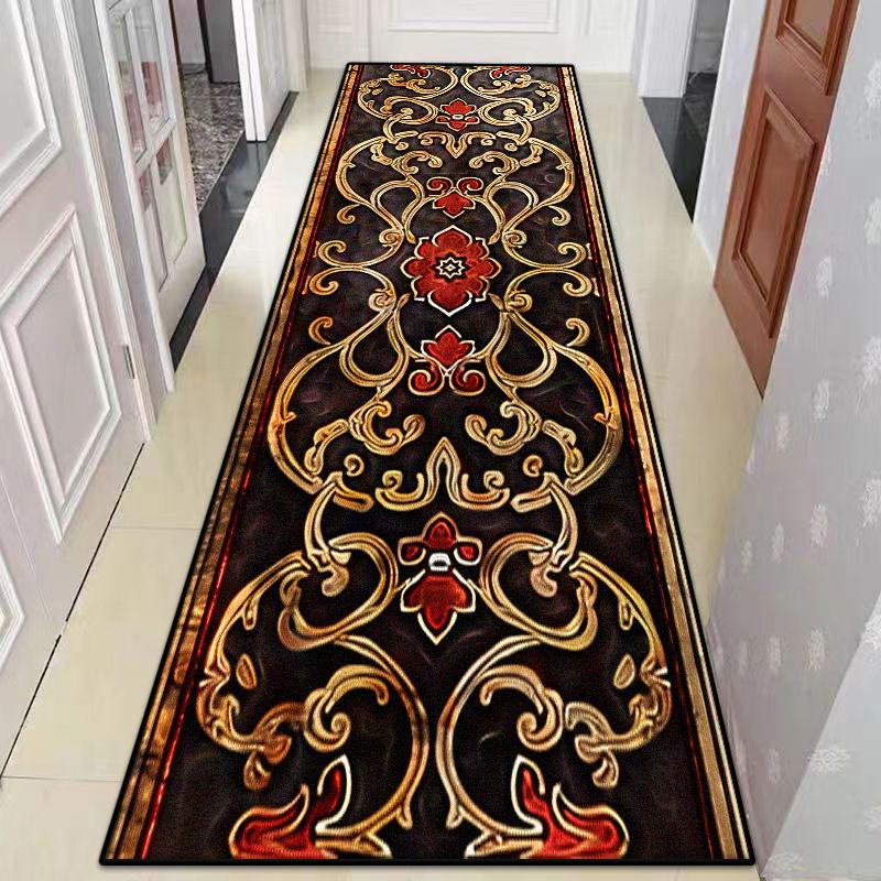 Retro Luxury Golden Pattern Home Corridor Decor Rug Stair Carpet Non-slip Soft Lint-free Washable Entrance Long Mat Big Size