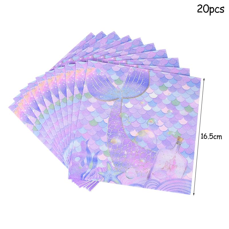 Little Mermaid Party Disposable Tableware Set Paper Plate Cup for Kids Girl Mermaid Theme Birthday Party Decoration Supplies