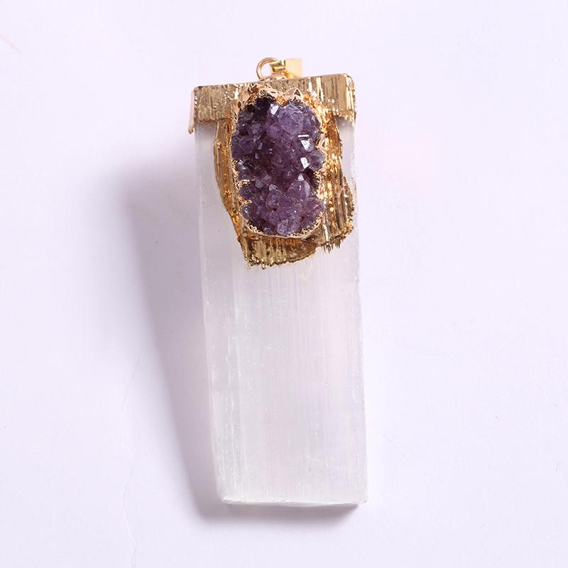 Natürlicher Kristallstein Anhänger Halskette Amulett Langer Streifen Eingelegte Säule Kristall Damen Einfacher Schmuck