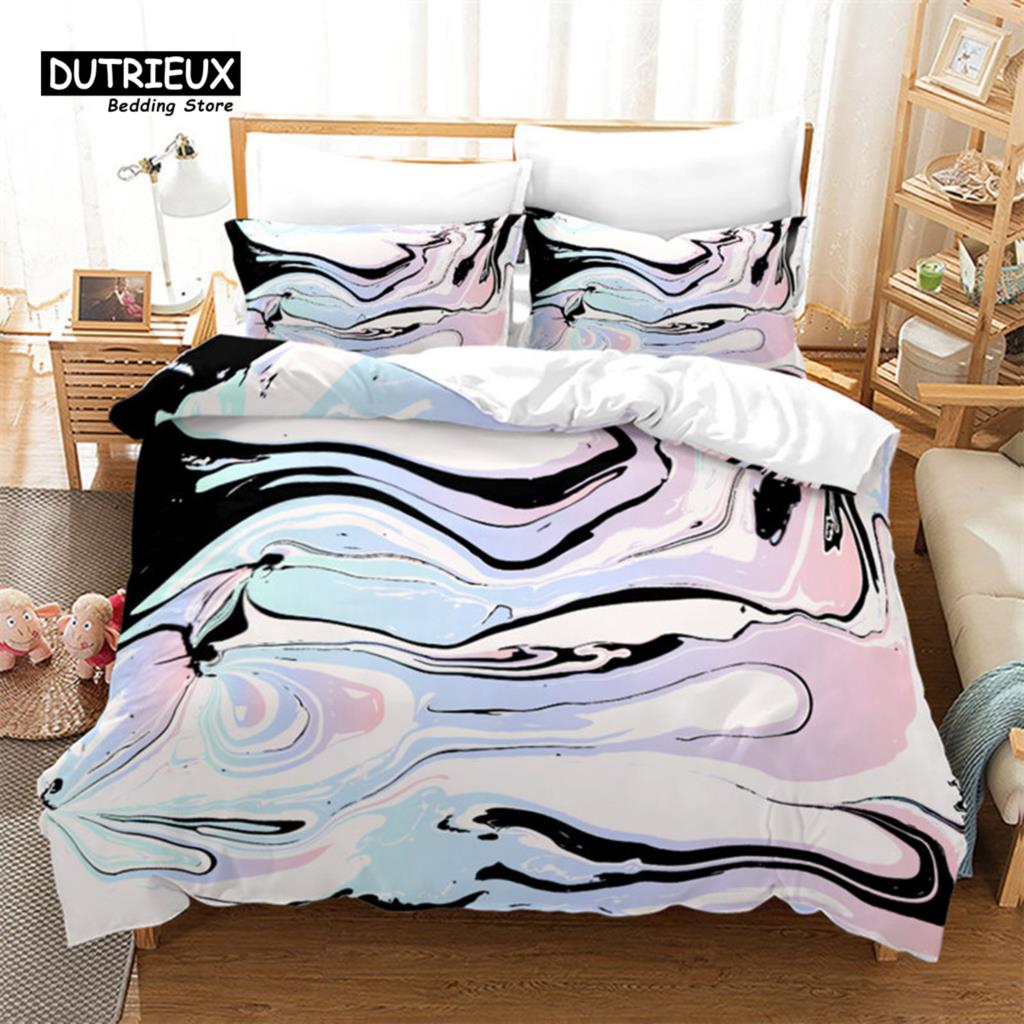 Vibrant Durable King Twin Full Queen Quilt Marble Geometric Abstract Art For Adults Kids Girls Bedroom Decor
