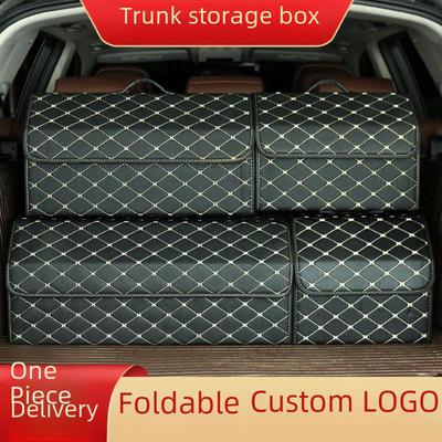 Trunk Storage Box: Multifunctional Folding Car Organizer with Logo-Printed Leather