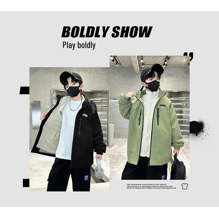 Boys' 3-in-1 Windbreaker Jacket - Fleece-Lined, Detachable for Spring, Autumn, Winter