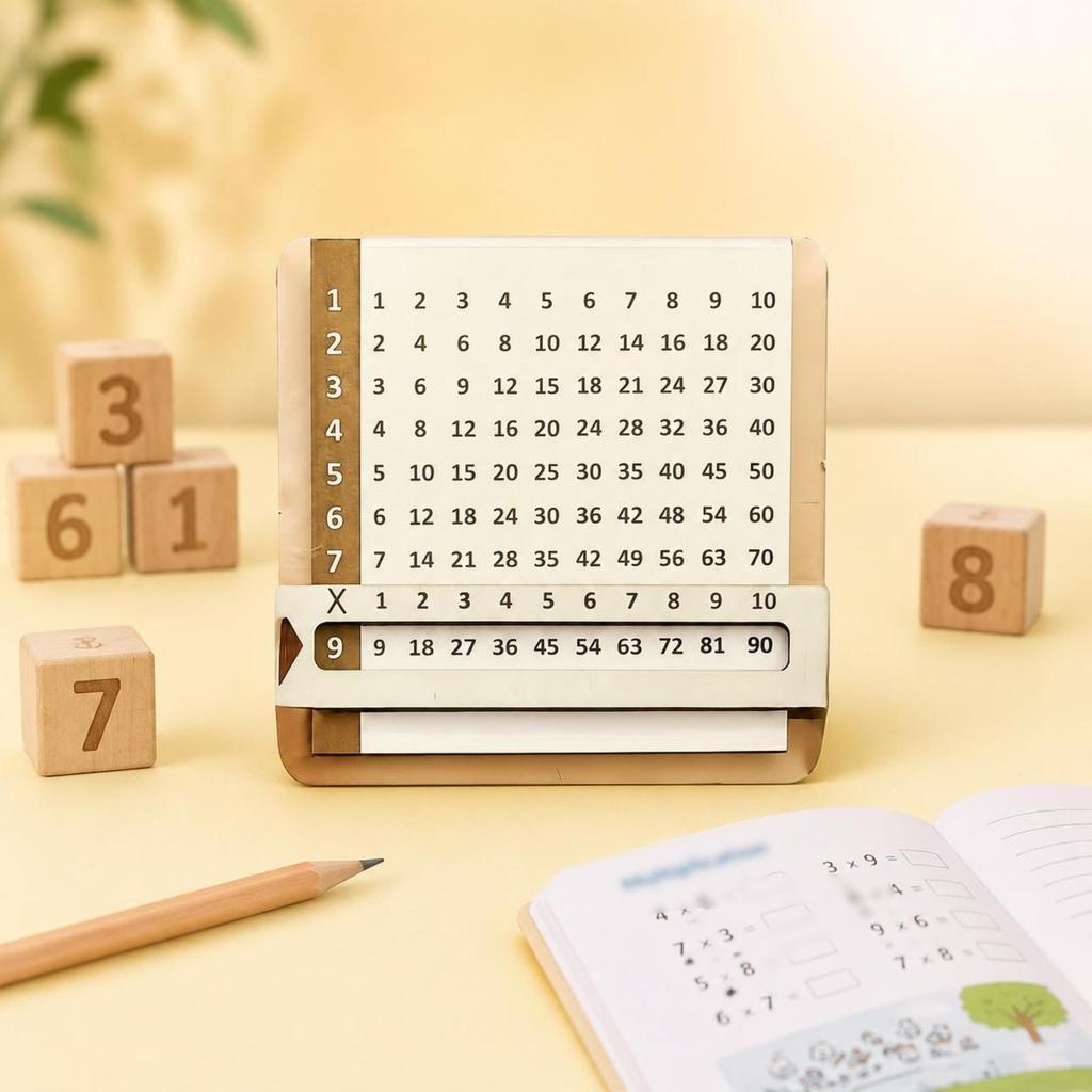 Sliding Multiplication Board Interactive Learning Math Practice Textured Wooden Times Table