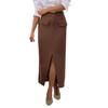 Women Midi Skirt High-Waisted Hip-Covering Design Office Lady Skirt Solid Color Back Slit Hem Casual Skirt