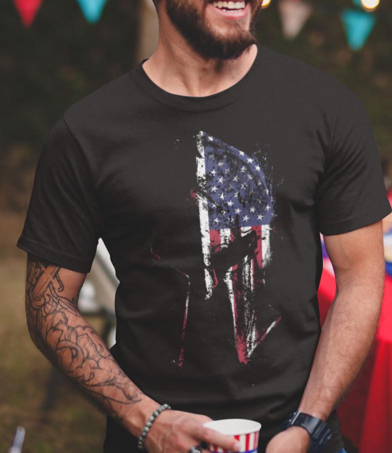 

USA Flag American Spartan Distress USA Flag Patriotic shirts for men USA M