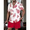 Hawaiian Men's Shirt Set 3D Printed Short-Sleeve Shirt Set Summer Beach Collared Two-Piece Shirt
