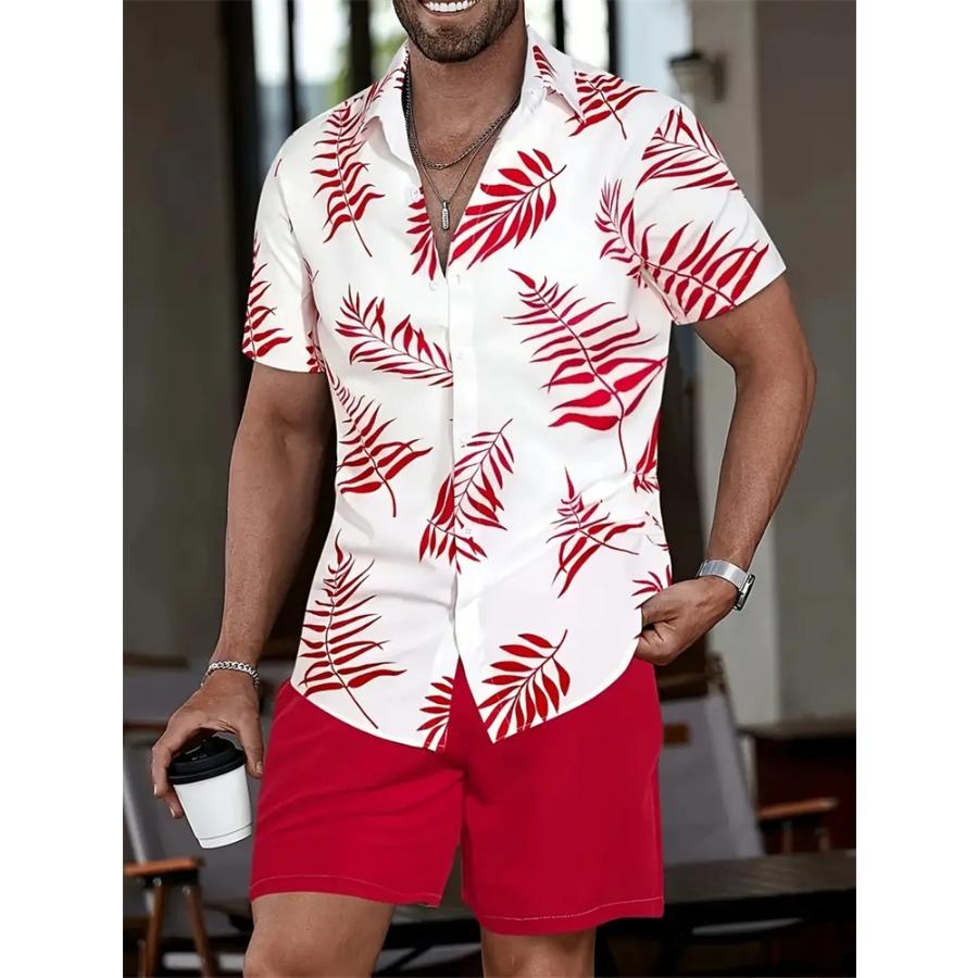 Hawaiian Men's Shirt Set 3D Printed Short-Sleeve Shirt Set Summer Beach Collared Two-Piece Shirt