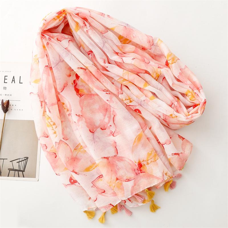 New Summer Travel Sunscreen Scarf Balinese Yarn Ink Painted Butterfly Cotton Linen Scarf Ladies Scarf