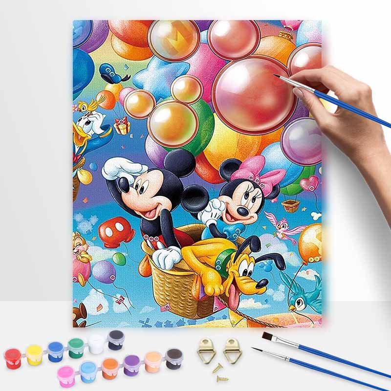 Disney Oil Painting Art Painting Set Mickey Minnie Pluto Hot Air Balloon Home Wall Decor Handmade Gift