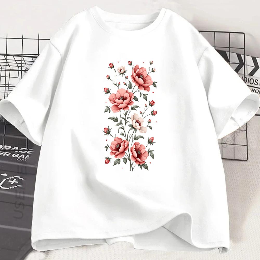 Vintage Floral Graphic Tshirt Aesthetic Botanical Flower Print Tee Summer Short Sleeve Casual Pastoral Style Top Unisex