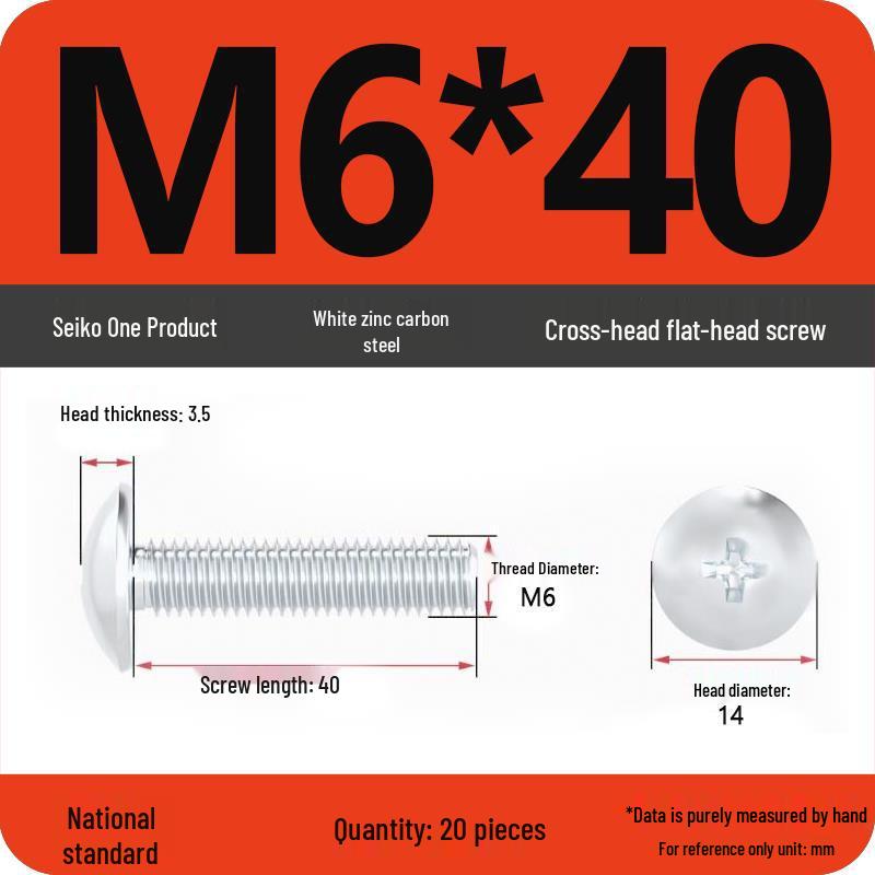 White Zinc M3-M6 Phillips Flat Head, Pan Head, and Mushroom Head Machine Screws