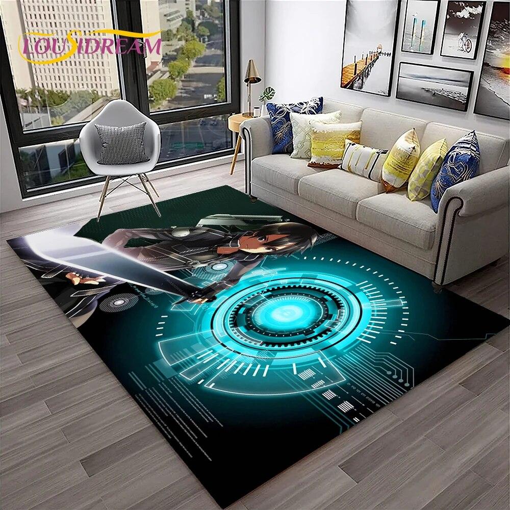 SAO Novel Cartoon Sword Art Online Carpet Rug for Home Living Room Bedroom Sofa Doormat Decor,kids Area Rug Non-slip Floor Mat