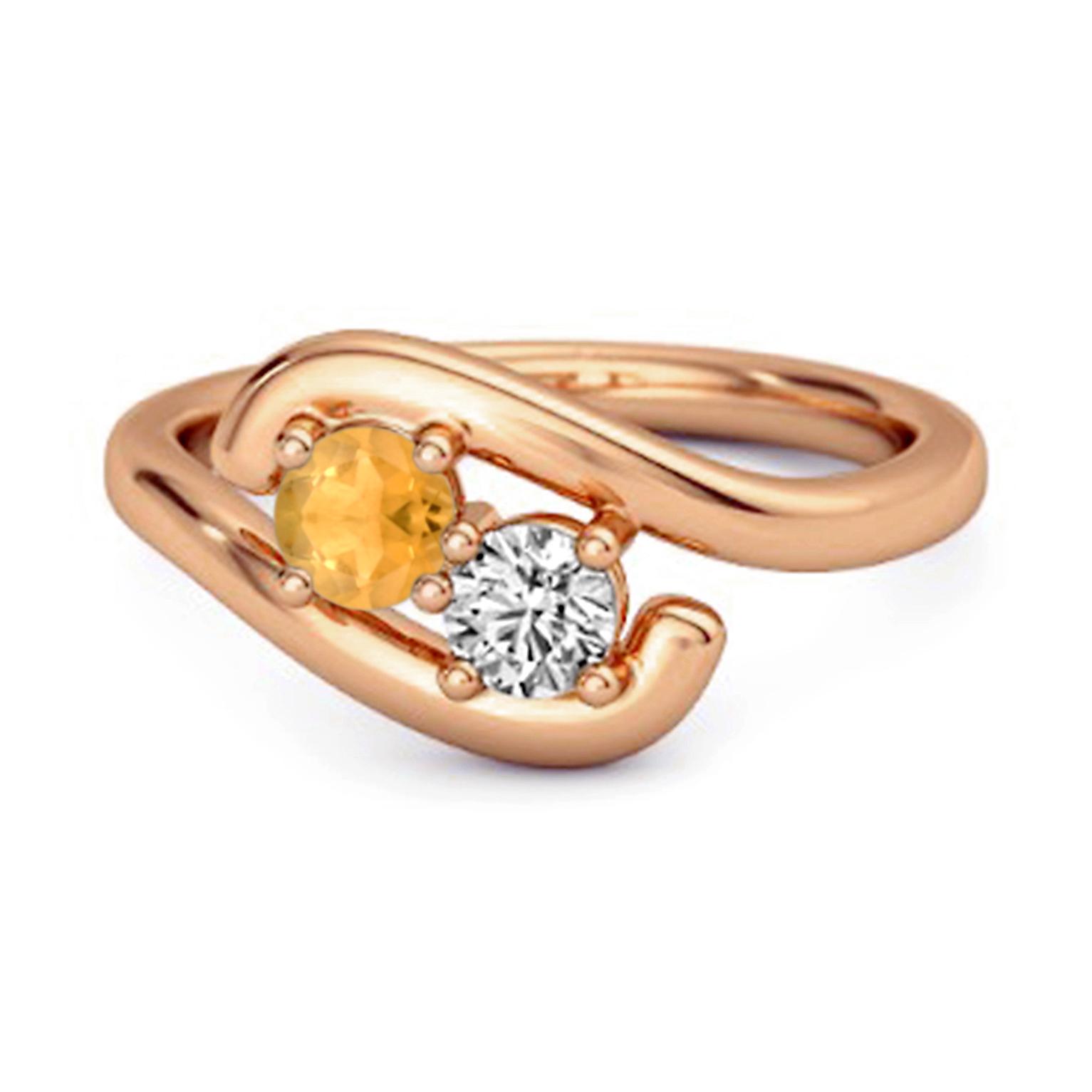 Citrine Modern Bypass Design Ring - 925 Sterling Silver Rose Gold Vermeil 11 ярко-розовый