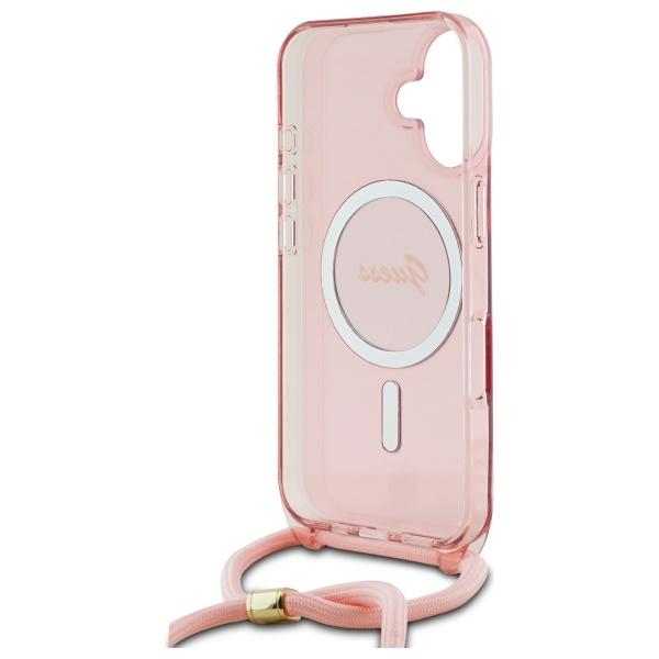 Guess Guhmp16Shctsgnsp Iphone 16 6.1    Różowy/Pink Hardcase Crossbody Cord Script Magsafe